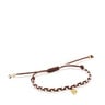 Pulsera oso con baño de oro 18 kt sobre plata y nylon marrón TOUS Motivos