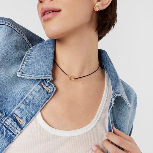 שרשרת הולד מזהב ועור בצבע חום