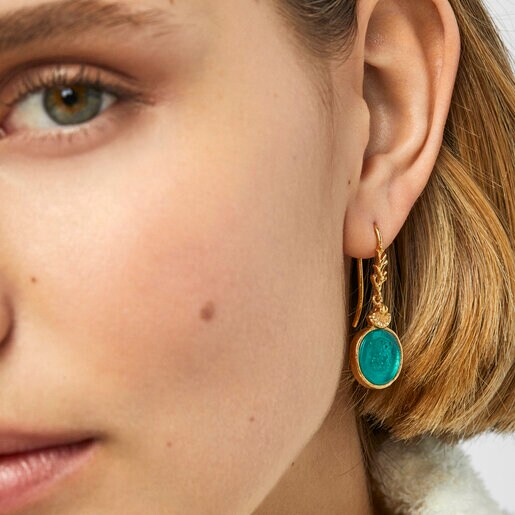 Silver vermeil Oceaan Color cameo Earrings with green glass
