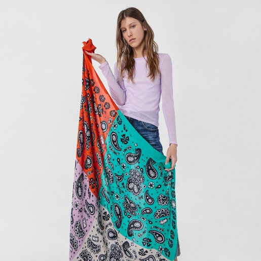 Pañuelo bandana grande malva y verde TOUS Gems