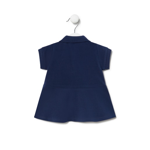 Girls Casual pique fabric dress in navy blue