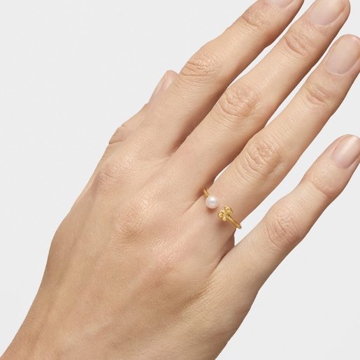 ゴールドに養殖パールをあしらったオープンリング Bold Bear