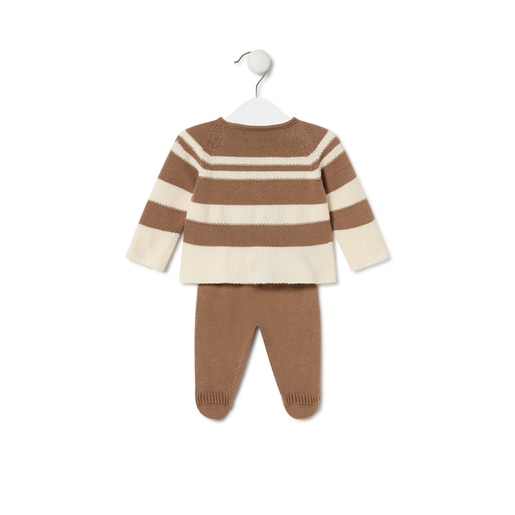 Knitted baby set in Tricot stripy beige