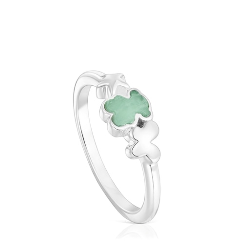 Silver Bold Motif Ring with an amazonite bear | TOUS