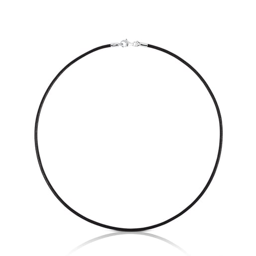 Collier ras du cou en cuir noir et fermoir en argent TOUS Chokers