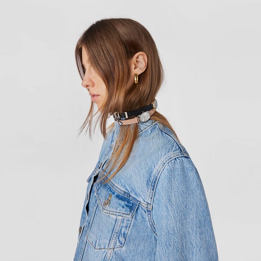 Reloj analógico Dai XL de acero con correa de piel Kaos rosa