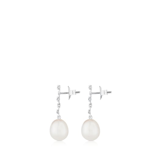 Gold TOUS Diamond Earrings with Diamond and Pearl
