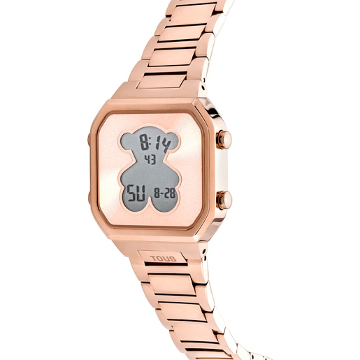 Digital Watch with rose-colored IPRG steel bracelet D-BEAR