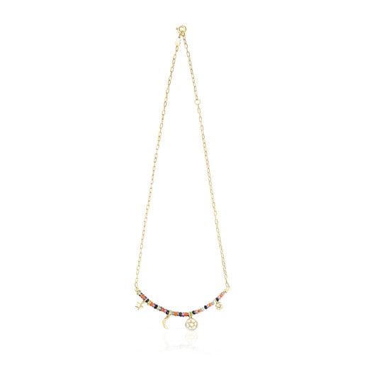 Silver vermeil Magic Nature Necklace with four charms and gemstones | TOUS