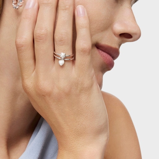 Сет серебряных колец Mini Icons с цветком и сердцем
