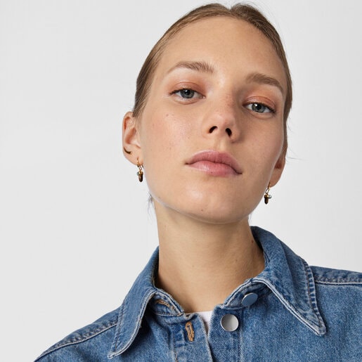 Pendientes con baño de oro 18 kt sobre plata, ojo de tigre y apatito TOUS Good Vibes