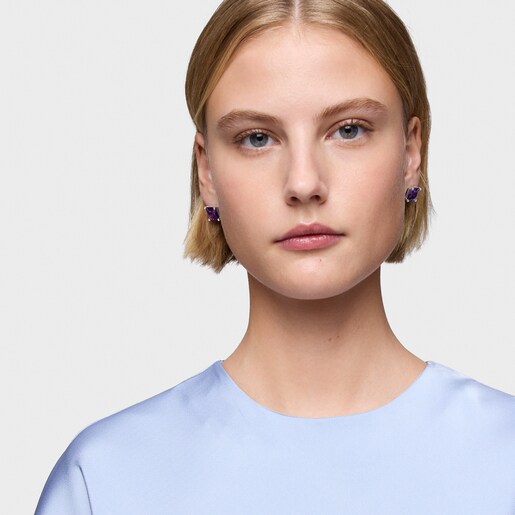 Silver Earrings and 11 mm laboratorygrown lilac sapphire TOUS Color