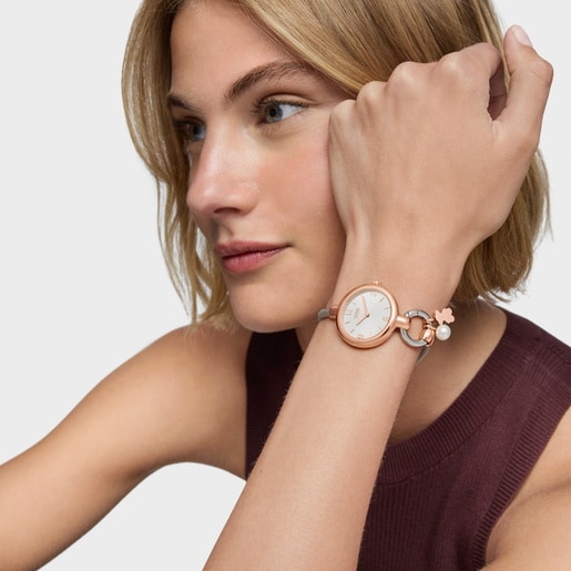 Reloj analógico/digital con brazalete de acero y acero rosado TOUS Hold Charms