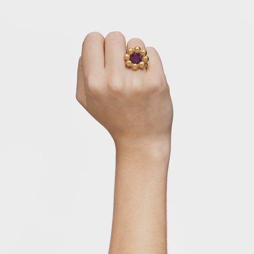 Medium flower Ring with 18kt gold plating over silver and amethyst Sugar Party