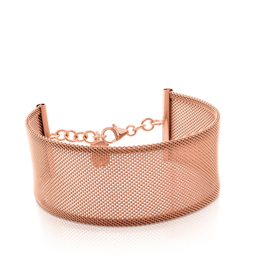 Armband Icon Mesh aus Stahl und rosa Vermeil-Silber