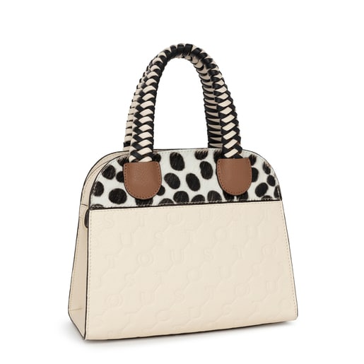 Bolso city pequeño de piel beige TOUS Script Premium