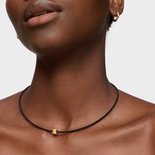 Charm TOUS Mesh Tube con baño de oro 18 kt sobre plata motivo oso 7 mm