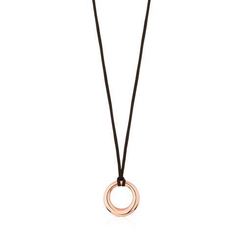 Collier Warm en Argent Vermeil Rosé avec Cordon marron