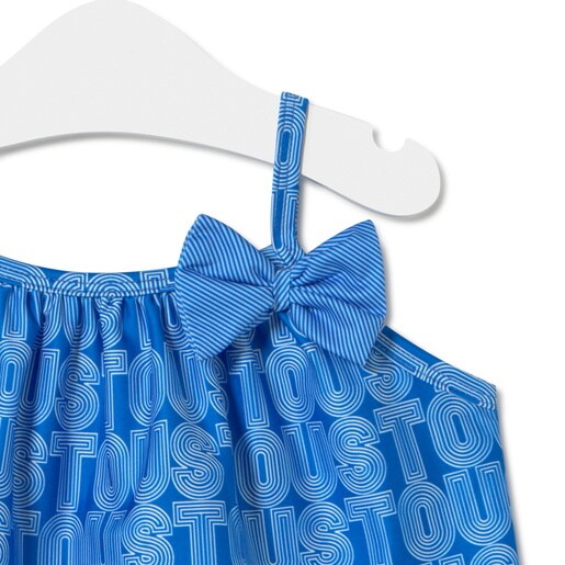 Girls spaghetti strap dress in Line blue