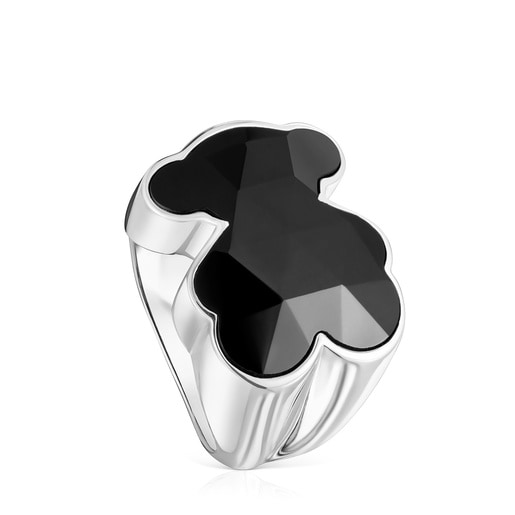 Silver Signet ring with bear motif in onyx TOUS Icon Color