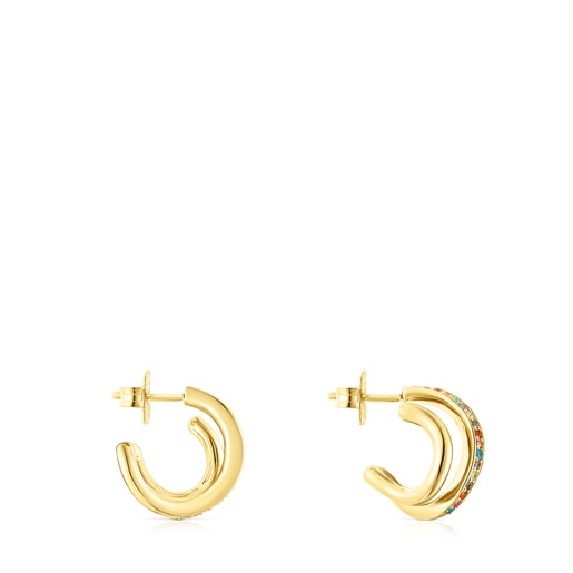 עגילי חישוק כפולים מורמייל צהוב ויברנט קולורס בשילוב אבני חן