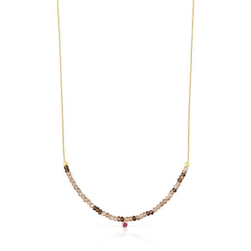 Collier Cool Joy en or avec quartz fumé et rhodolite