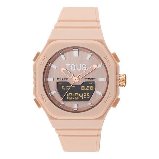 Reloj analógico/digital de acero IPRG nude con brazalete de nylon rosa Bet