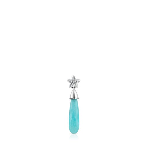 Short white-gold star Single earring with diamonds and amazonite TOUS Grain
