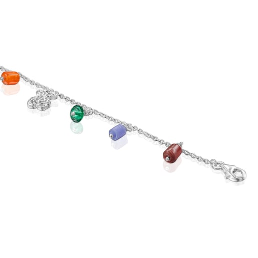Silver Oceaan Anklet with pearl and multicolored glass