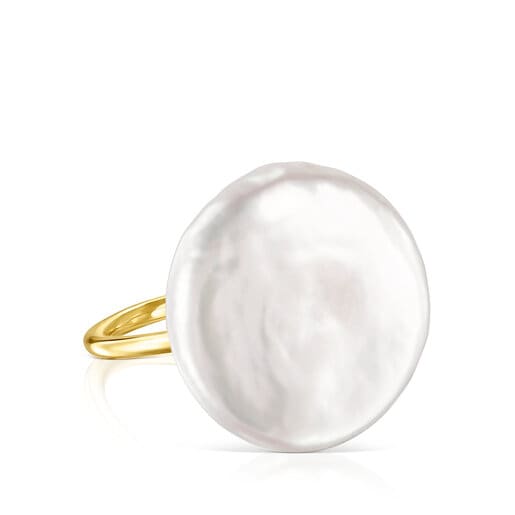 Silver Vermeil Nenufar petal Ring with Pearl | TOUS