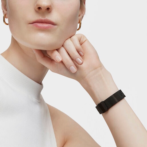 Smartwatch with gray IP steel bracelet and aluminum case in rose-colored IPRG TOUS T-Band Mesh
