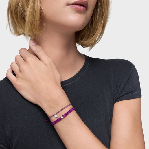 Pulsera corazón de plata y nylon lila TOUS Motivos