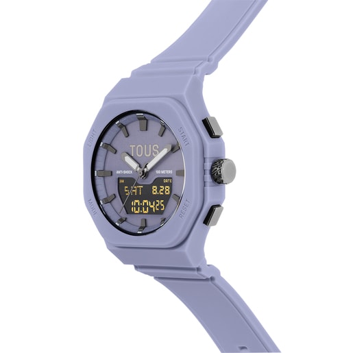 Reloj analógico/digital de acero IP lila con brazalete de nylon lila Bet