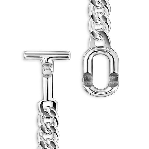 Obojkový náhrdelník s řetízkem typu curb ze stříbra TOUS MANIFESTO