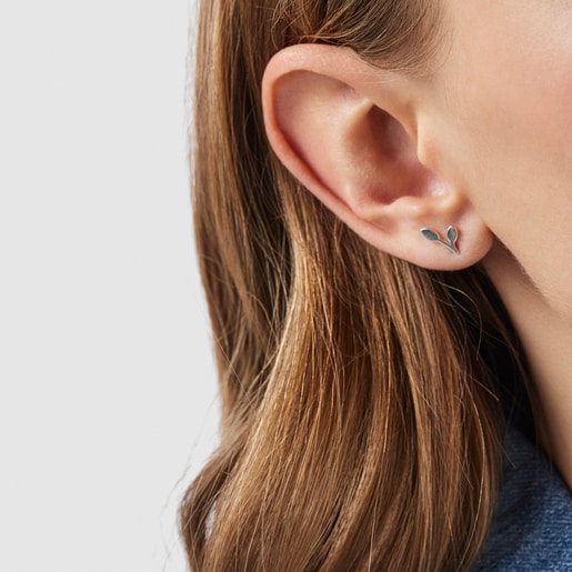 Set of Silver Fragile Nature leaves chain Earrings