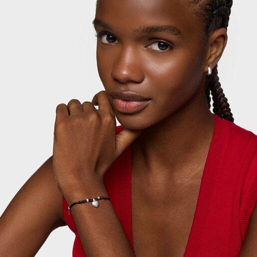 Pulsera de plata y nylon negro TOUS Flechazo