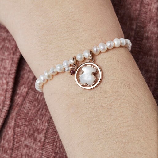 Pulsera Camille con baño de oro rosa 18 kt sobre plata con Perlas, Nácar y Rubí