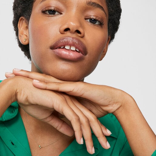 Gold Teddy Bear Earrings with tsavorite