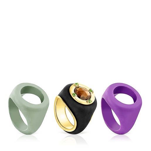 Silver vermeil Virtual Garden Signet ring set with smoky quartz | TOUS