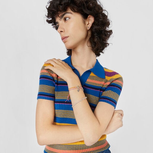 Pulsera de cordón rosa con motivo caracola y gemas Save Ocean