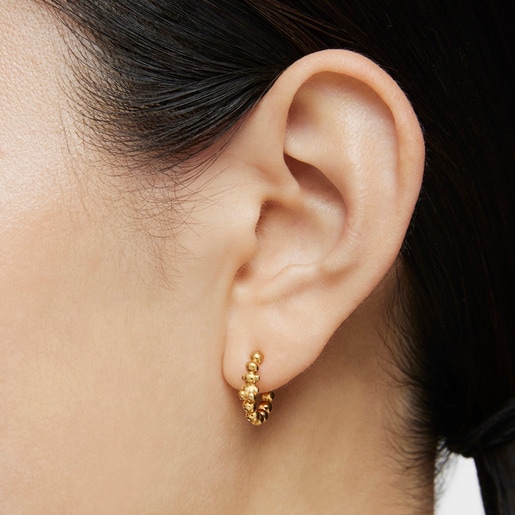 Hoop earrings with 18kt gold plating over silver and bear motif Gloss