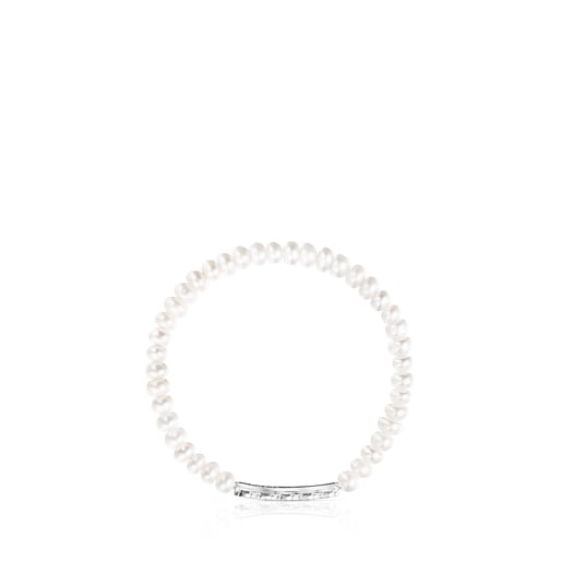 Silver Straight Bracelet with Pearls