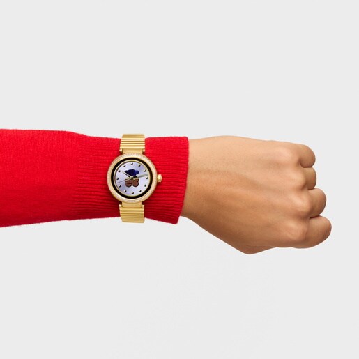 ساعة ذكية بسوار من الصُلب ذهبي اللون مرصعة بأحجار الزركونيا من تشكيلة TOUS S-CONNECT