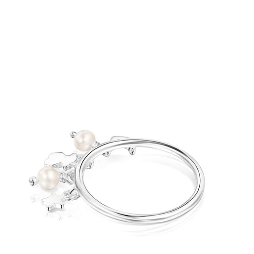 Silver and Pearls TOUS Cool Joy Ring with Bear, Heart Star motifs