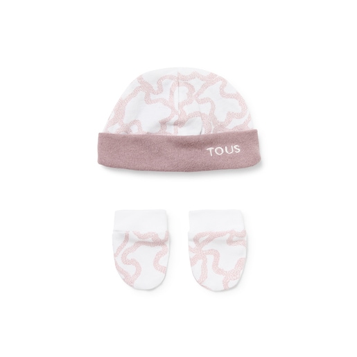 Baby hat and mittens set in Kaos pink