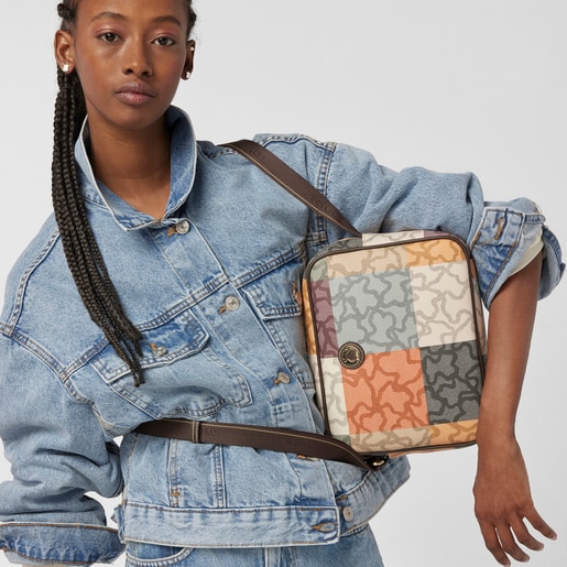 オレンジ - ブラウンのキャンバス製ショルダーバッグ Kaos Cuadrados