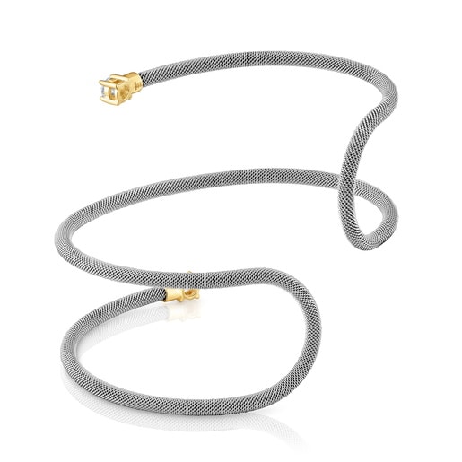 أساور مزدوجة من الصُلب والذهب عيار 14 قيراطًا والماس المُصنع في المختبر من تشكيلة TOUS Mesh LGD