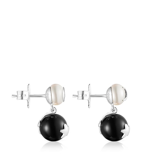 Boucles d’oreilles lune-étoile Magic Nature perle et onyx