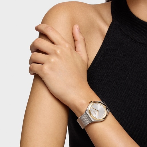 Analog Watch with steel and gold-colored steel bracelet Karat Round Mesh