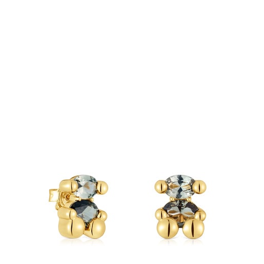 mm 18kt gold plating over silver bear motif Earrings with laboratory-grown green spinel Color Bear LGG